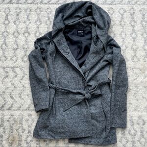 Ashley By 26 International Outerwear Gray Hooded Belted Coat Pockets Size M